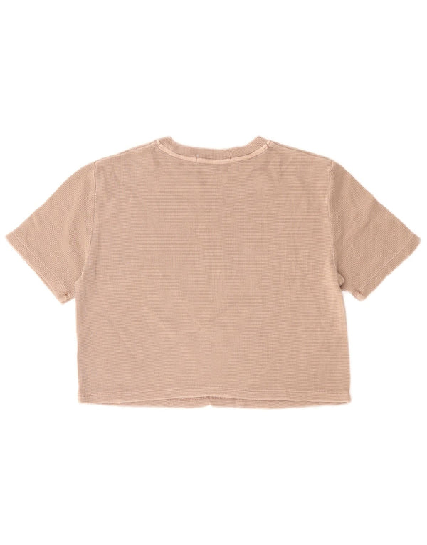CALVIN KLEIN JEANS Womens Crop T-Shirt Top UK 10 Small Beige Cotton