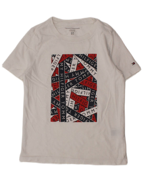 Tommy Hilfiger Boys Graphic T-Shirt Top 6-7 Years Small White Cotton