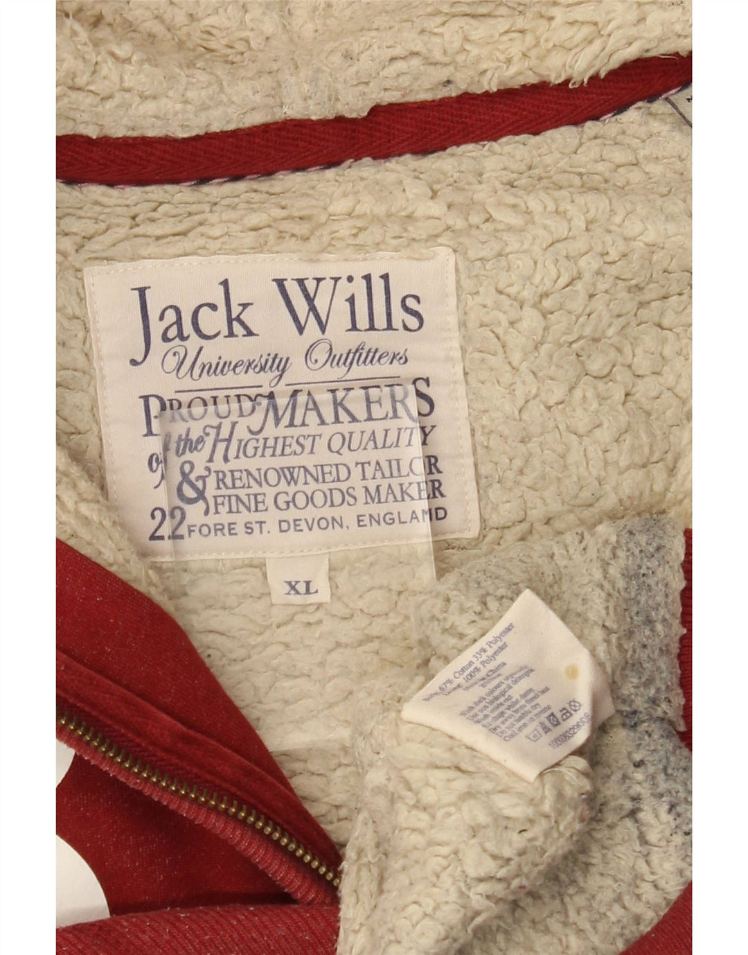 JACK WILLS Mens Graphic Zip Hoodie Sweater XL Red Cotton