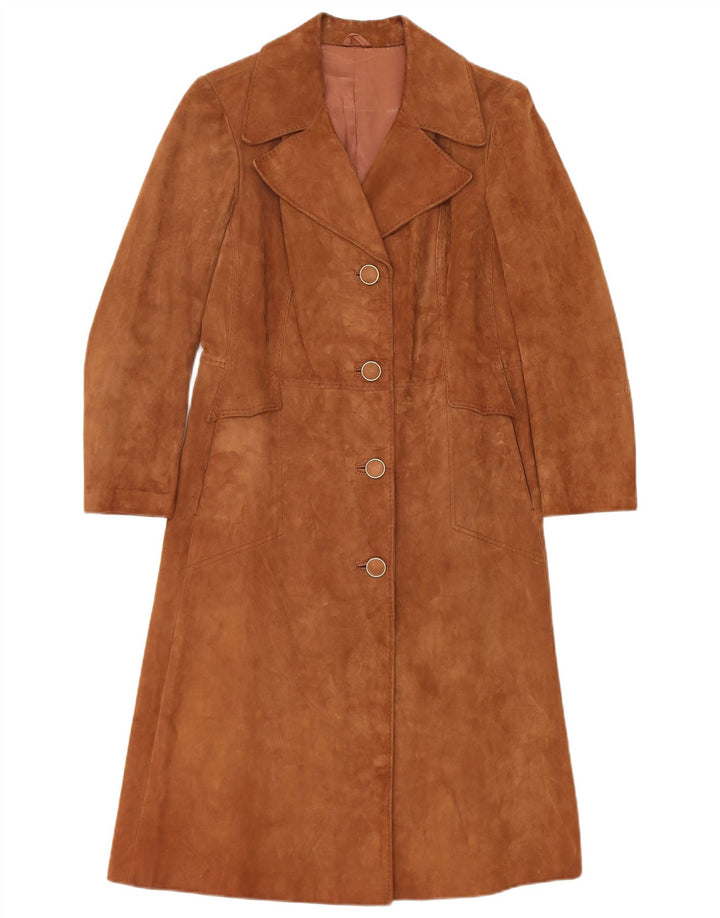 Vintage Womens Suede Overcoat IT 44 Medium Brown Leather