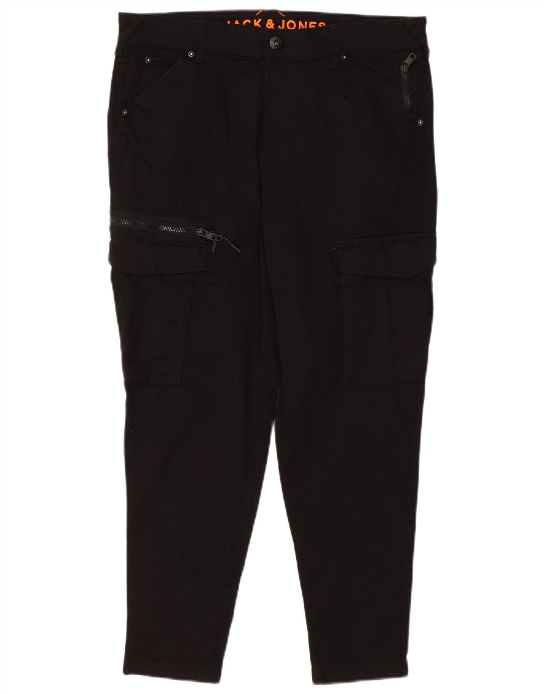 JACK & JONES Mens Cargo Cropped Trousers W34 L26 Black Cotton