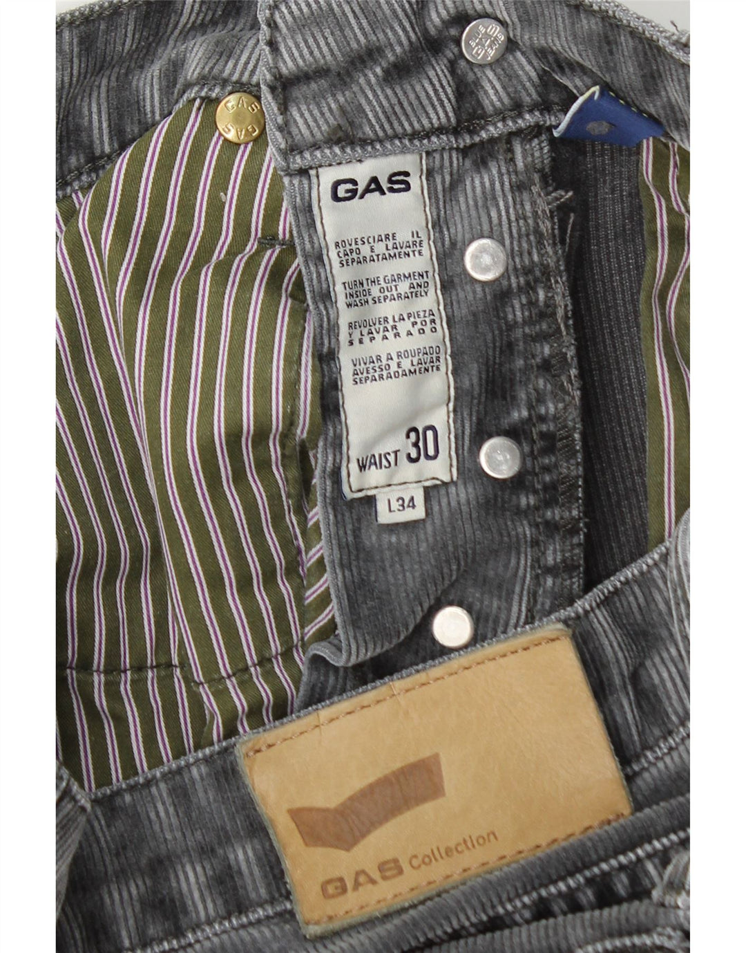 Gas Mens Slim Corduroy Trousers W30 L34 Grey