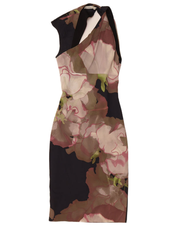 Karen Millen Womens Halter Dress UK 6 XS Black Floral Acetate