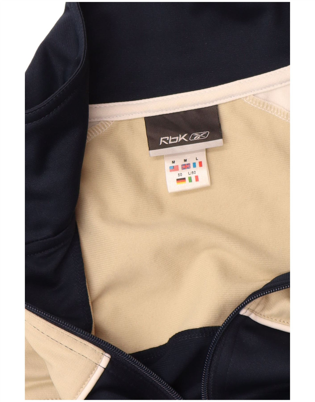 REEBOK Mens Tracksuit Top Jacket Medium Navy Blue Colourblock Polyester