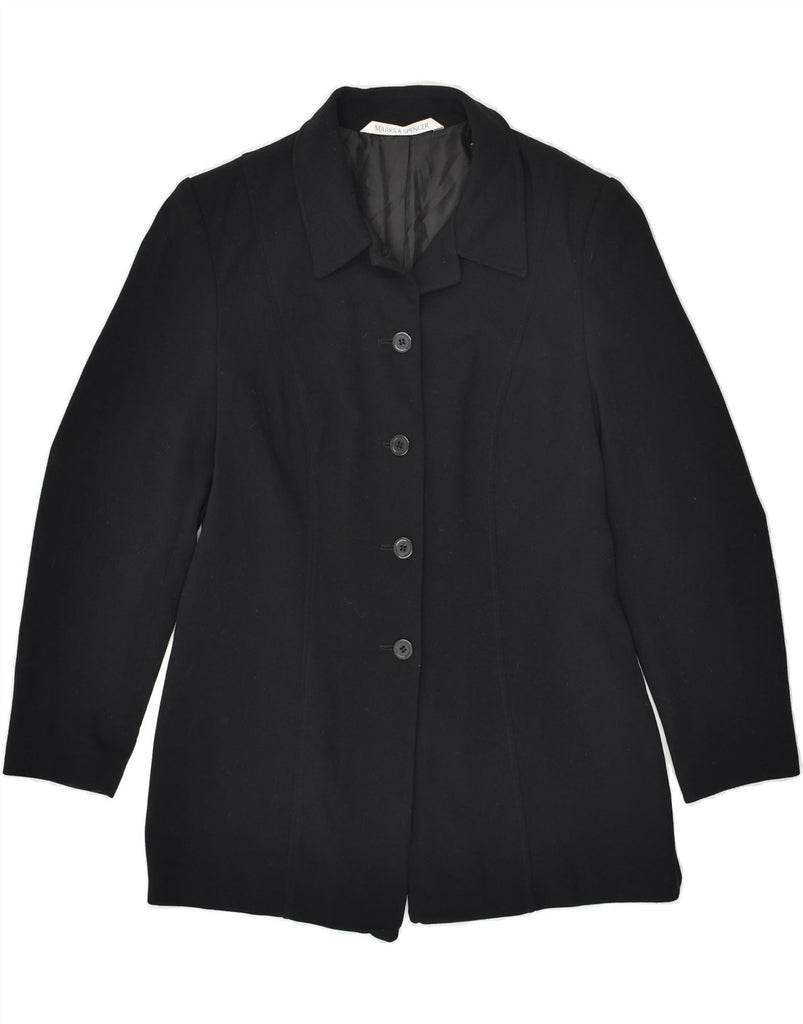 MARKS & SPENCER Womens 4 Button Blazer Jacket UK 16 Large Black Polyester | Vintage Marks & Spencer | Thrift | Second-Hand Marks & Spencer | Used Clothing | Messina Hembry 