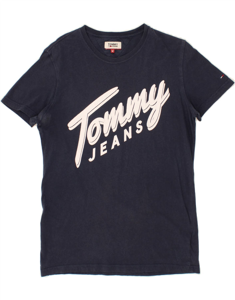 TOMMY HILFIGER Womens Graphic T-Shirt Top UK 12 Medium Navy Blue Cotton Vintage Tommy Hilfiger and Second-Hand Tommy Hilfiger from Messina Hembry 