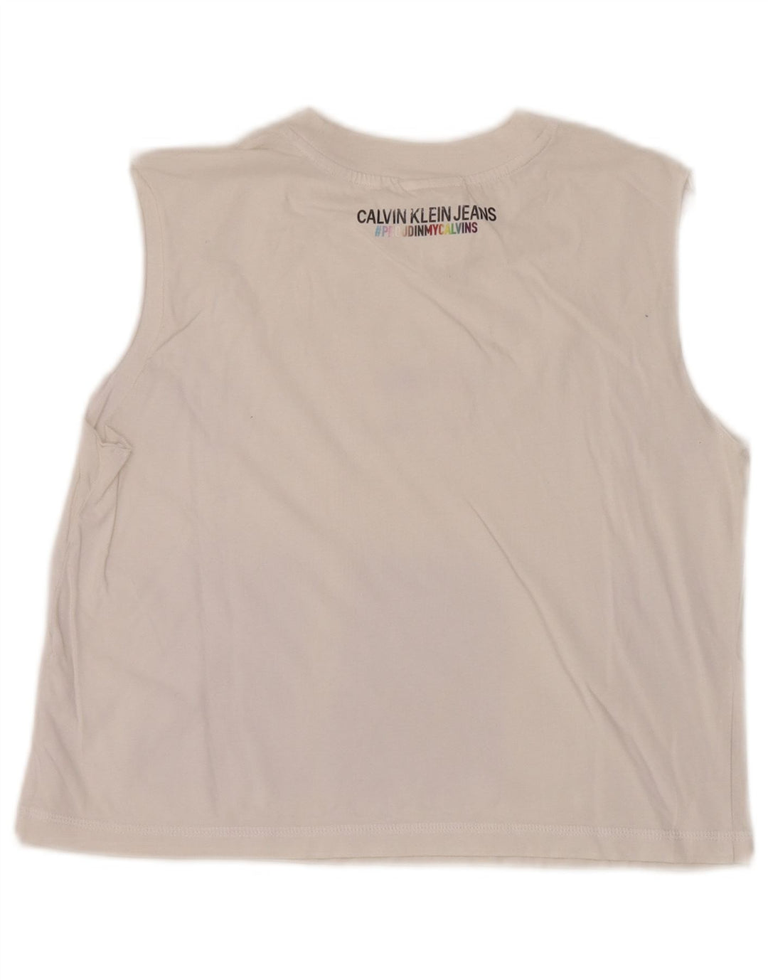 Calvin Klein Womens Crop Graphic Vest Top UK 12 Medium White
