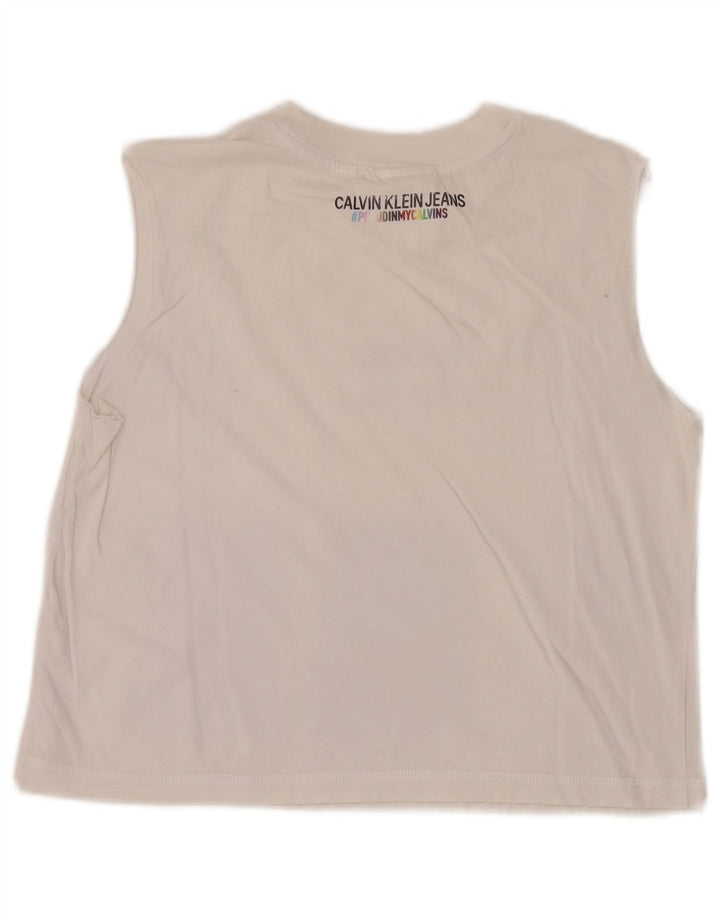 Calvin Klein Womens Crop Graphic Vest Top UK 12 Medium White