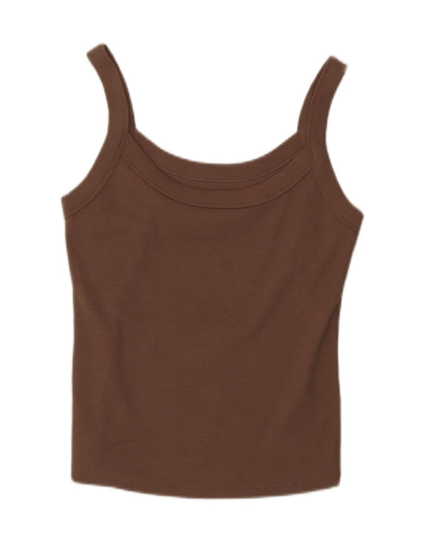 Abercrombie & Fitch Womens Crop Cami Top UK 14 Large Brown Cotton