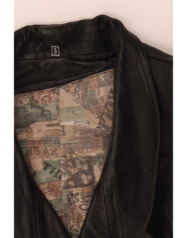 Vintage Womens Oversized Leather Coat UK 10 Small Black