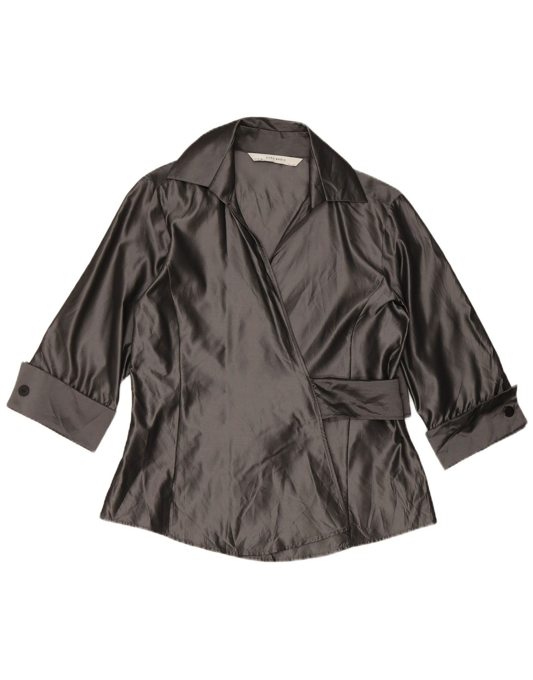 Zara Womens Wrap 3/4 Sleeve Shirt Blouse UK 14 Large Grey Acrylic