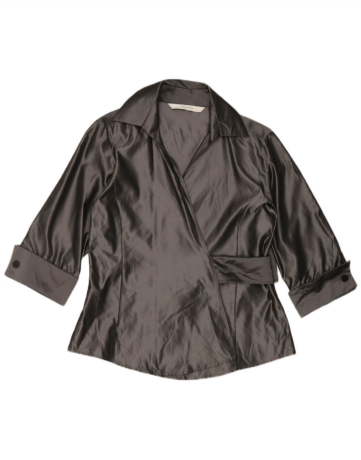 Zara Womens Wrap 3/4 Sleeve Shirt Blouse UK 14 Large Grey Acrylic