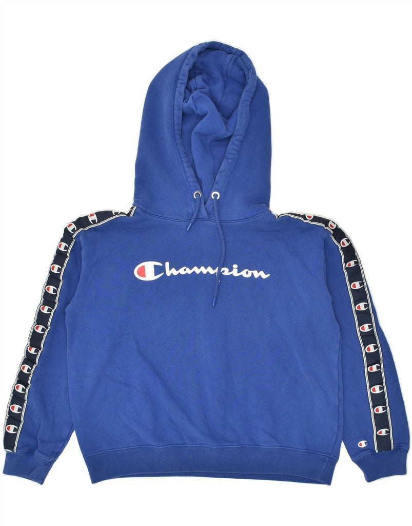 CHAMPION Mens Graphic Hoodie Jumper Medium Blue Cotton | Vintage Champion | Thrift | Second-Hand Champion | Used Clothing | Messina Hembry 