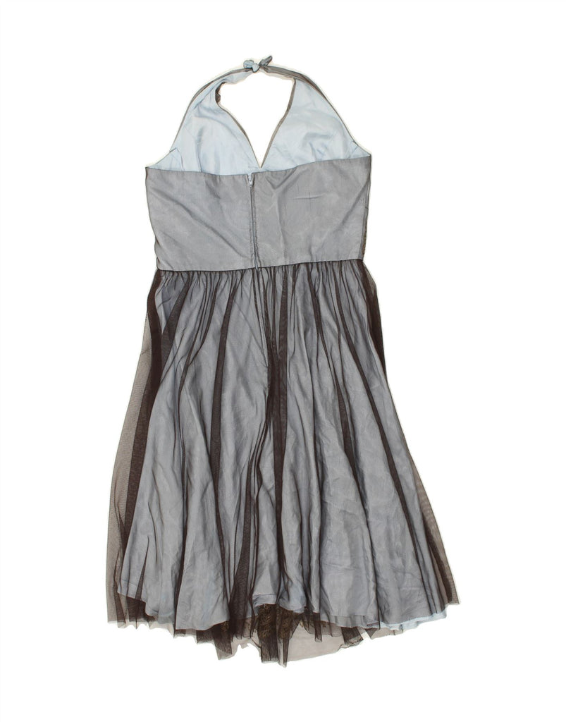 VINTAGE Womens Halter Dress UK 12 Medium Grey Paisley Polyester | Vintage Vintage | Thrift | Second-Hand Vintage | Used Clothing | Messina Hembry 