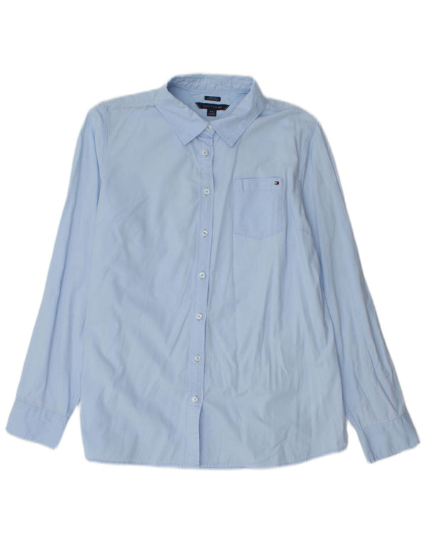 Tommy Hilfiger Womens Classic Fit Shirt Large Blue Cotton