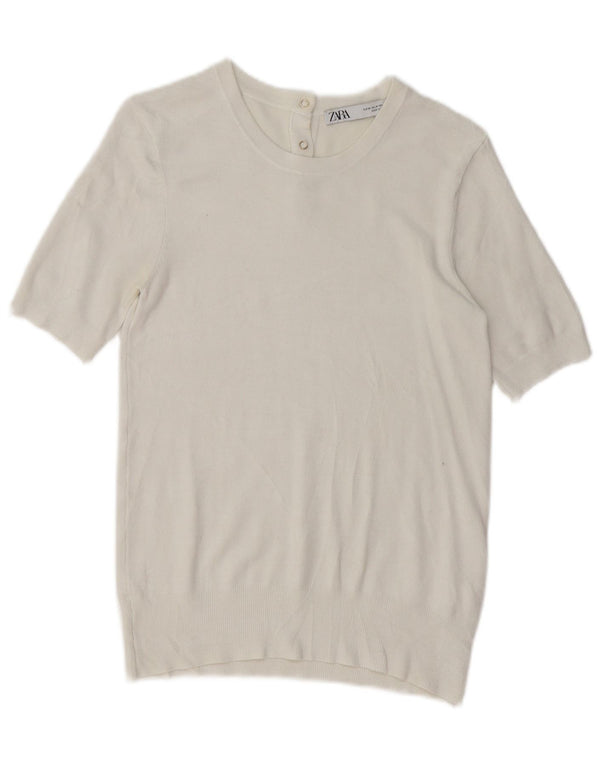 Zara Womens Short Sleeve Boat Neck Jumper Sweater UK 12 Medium White