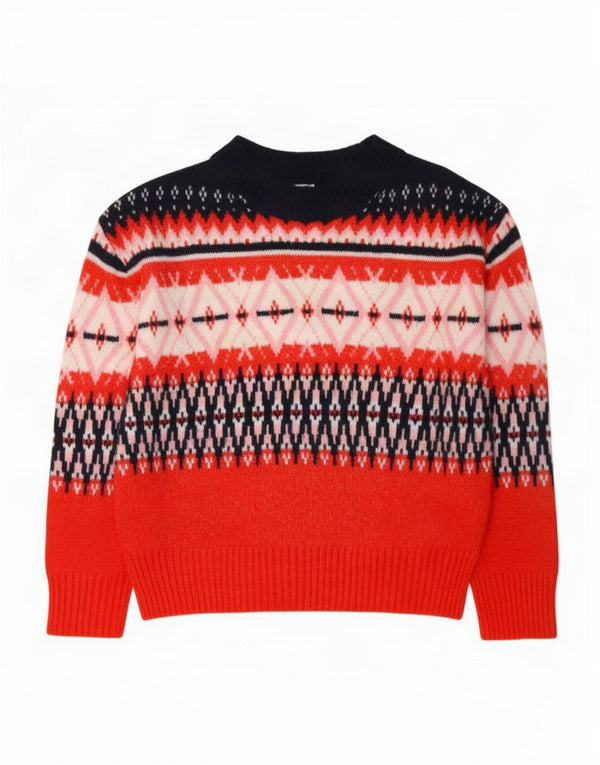 Marks & Spencer Womens Crew Neck Jumper Sweater UK 10 Small Red Fair Isle