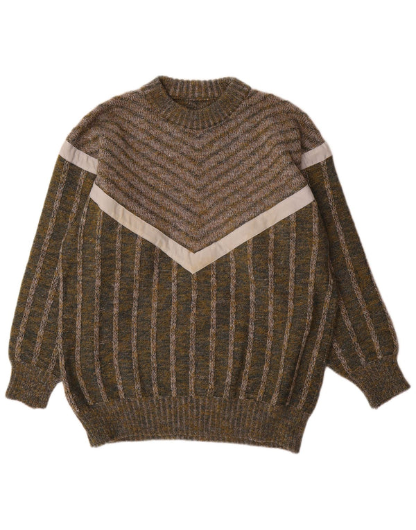Vintage Mens Crew Neck Jumper Sweater Medium Green Striped