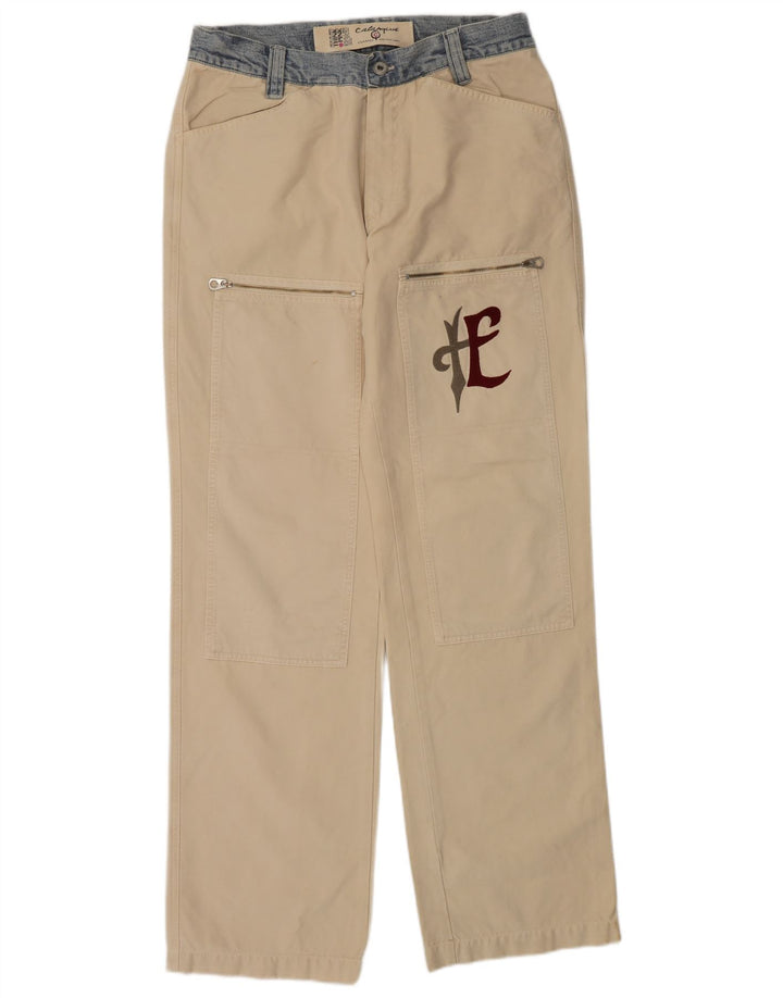Think Pink Mens Regular Cargo Trousers EU 48 Medium W32 L33 Beige Cotton