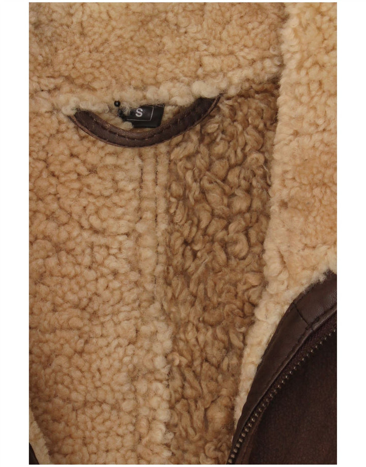 Vintage Mens Loose Fit Shearling Jacket UK 36 Small Brown
