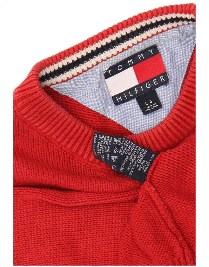 TOMMY HILFIGER Mens Crew Neck Jumper Sweater Large Red Cotton