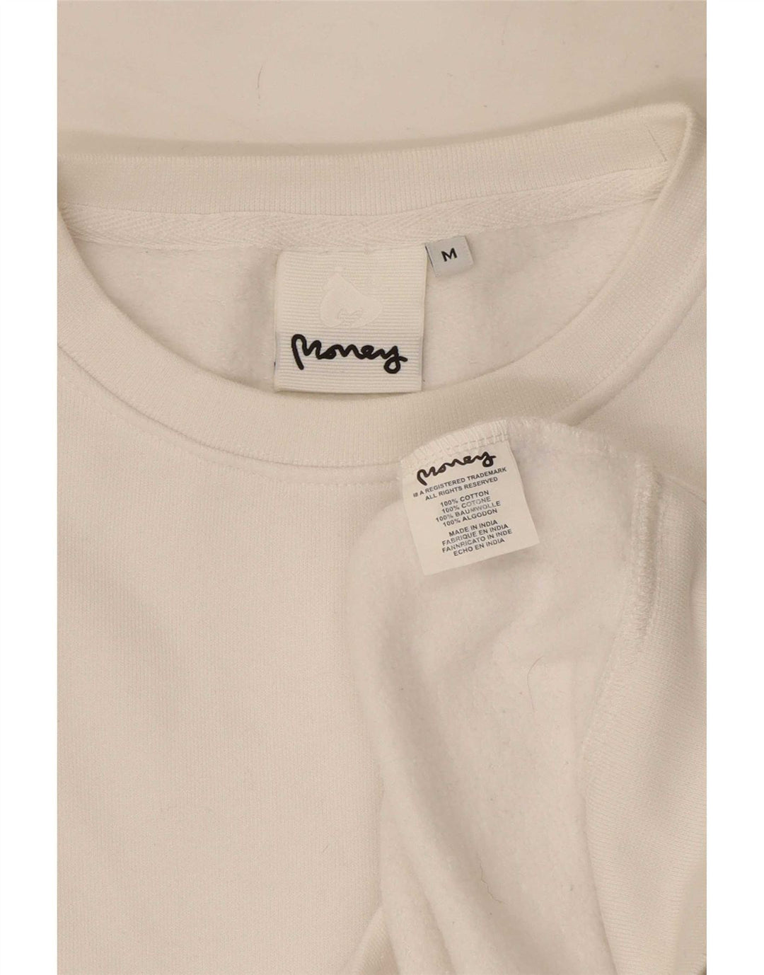 Money Mens Sweatshirt Jumper Medium White Cotton