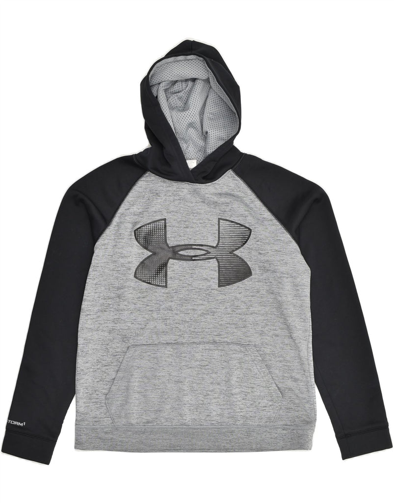 UNDER ARMOUR Boys Graphic Hoodie Jumper 15-16 Years XL Grey Colourblock | Vintage Under Armour | Thrift | Second-Hand Under Armour | Used Clothing | Messina Hembry 