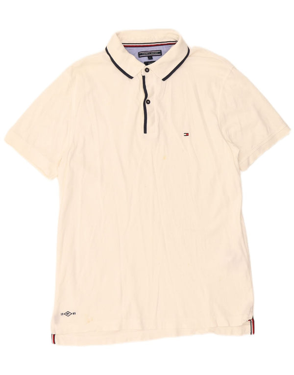 Tommy Hilfiger Mens Slim Fit Polo Shirt Large Off White Cotton