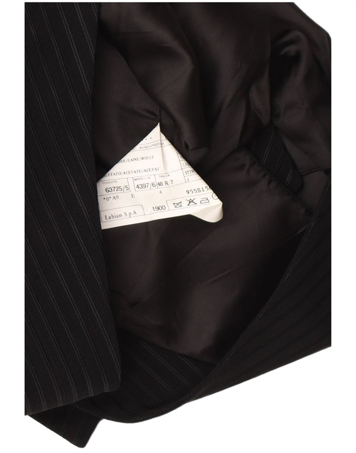 Vintage Mens Waistcoat IT 48 Small Black Pinstripe Wool