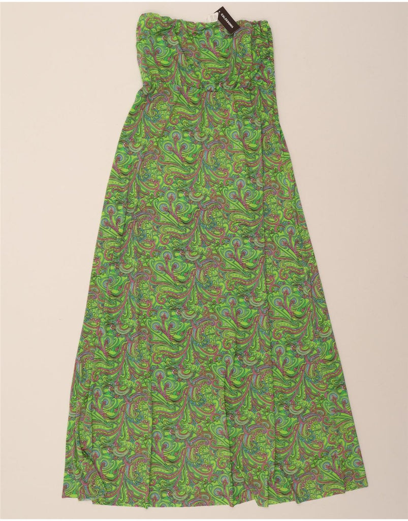 CALZEDONIA Womens Strapless Maxi Dress UK 14 Large Green Paisley Polyester Vintage Calzedonia and Second-Hand Calzedonia from Messina Hembry 