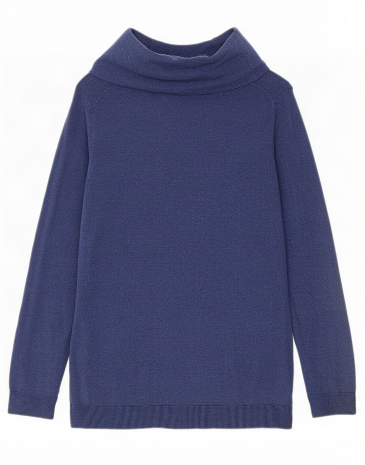 Massimo Dutti Womens Roll Neck Jumper Sweater UK 12 Medium Blue Silk