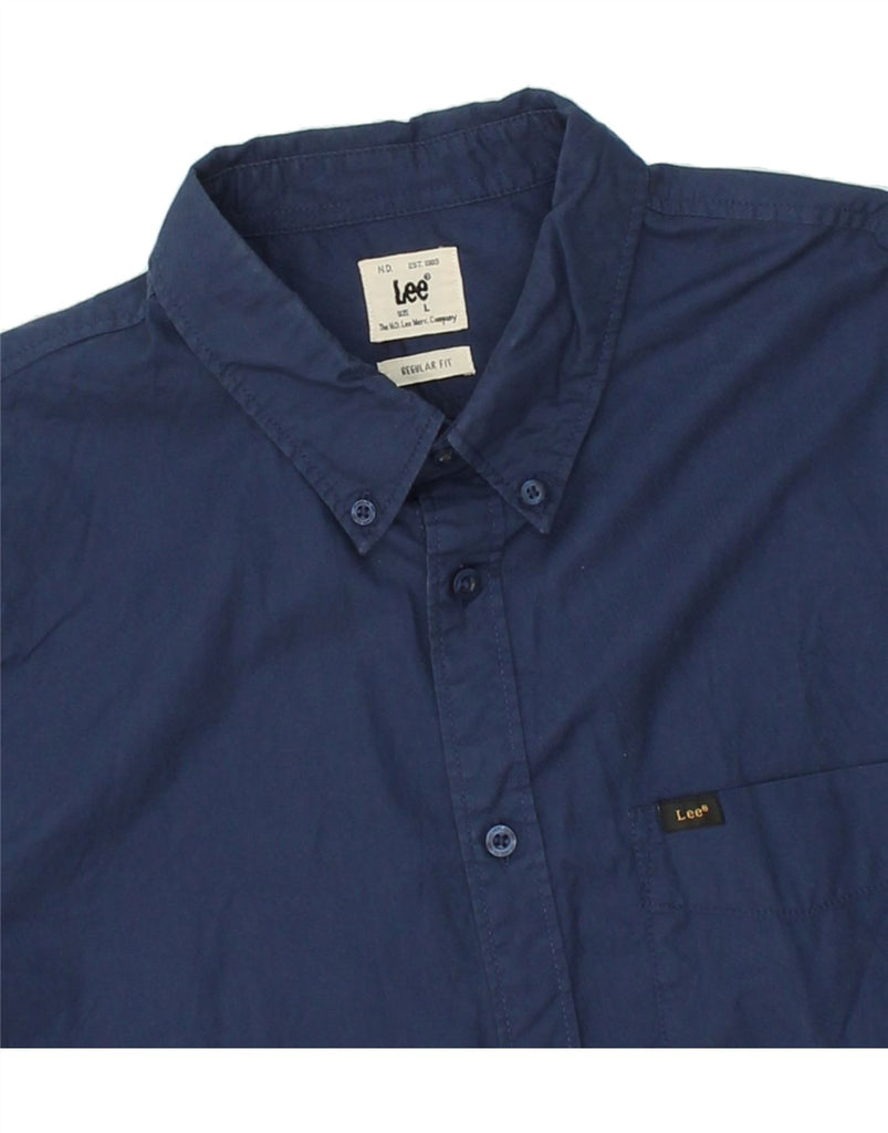 LEE Mens Regular Fit Shirt Large Navy Blue Cotton | Vintage Lee | Thrift | Second-Hand Lee | Used Clothing | Messina Hembry 