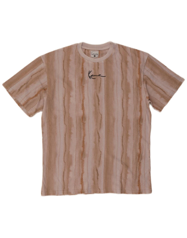 Karl Kani Mens Graphic T-Shirt Top Large Beige Striped Cotton
