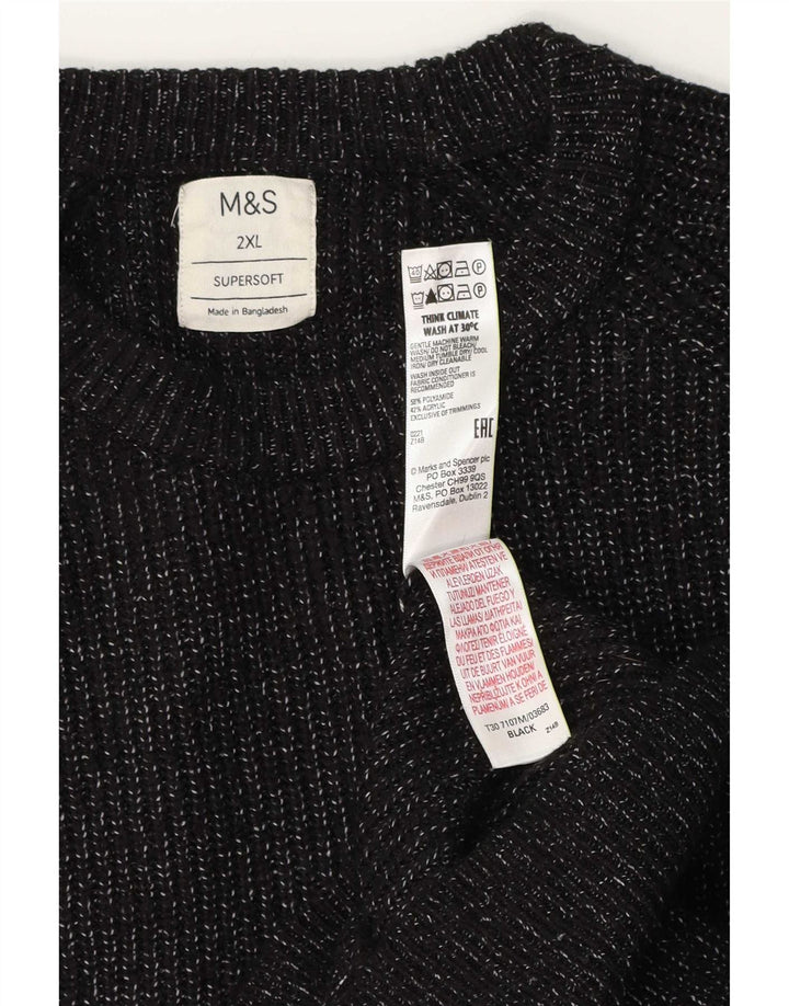 Marks & Spencer Mens Crew Neck Jumper Sweater 2XL Black Flecked Polyamide