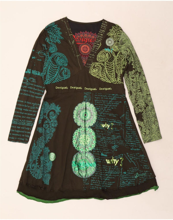 Desigual Womens Graphic Long Sleeve A-Line Dress UK 20 2XL Green Paisley