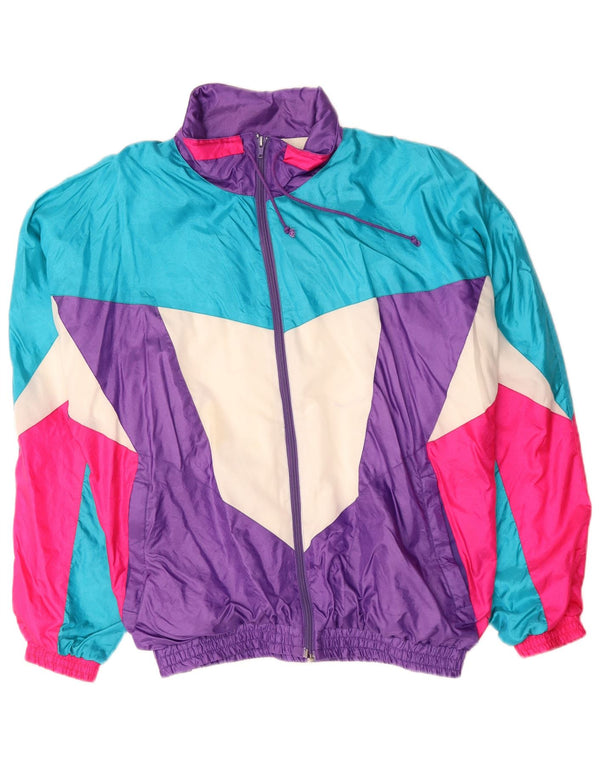 Vintage Mens Tracksuit Top Jacket Medium Multicoloured Colourblock 80s