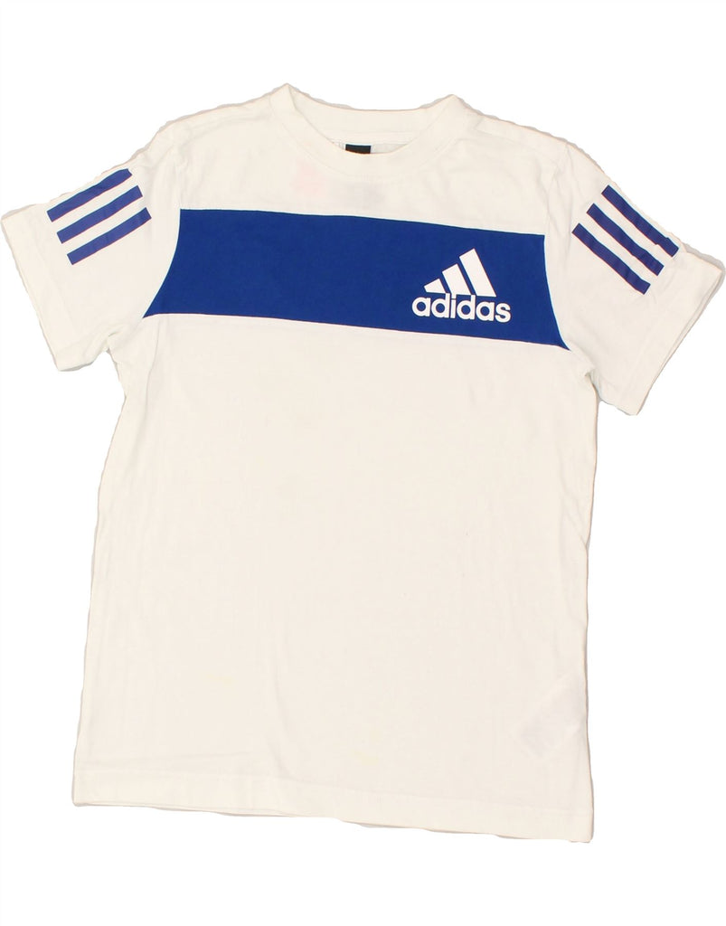 ADIDAS Boys Graphic T-Shirt Top 9-10 Years Small White Colourblock Cotton | Vintage Adidas | Thrift | Second-Hand Adidas | Used Clothing | Messina Hembry 