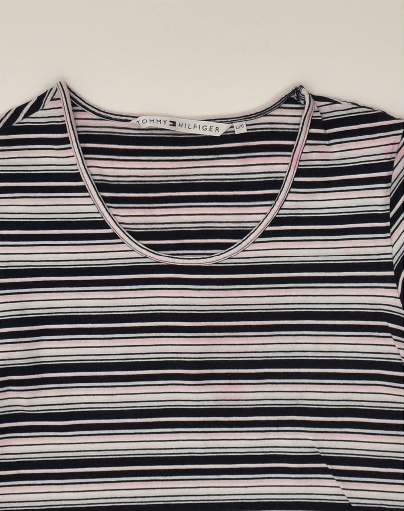 TOMMY HILFIGER Womens T-Shirt Top UK 14 Large Multicoloured Striped Cotton | Vintage Tommy Hilfiger | Thrift | Second-Hand Tommy Hilfiger | Used Clothing | Messina Hembry 