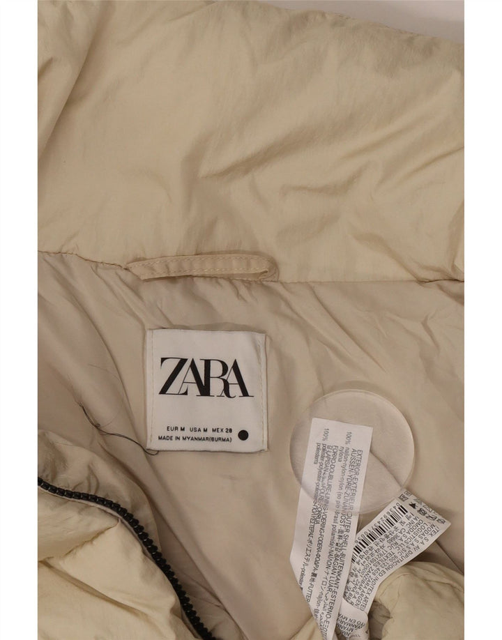 Zara Womens Crop Oversized Padded Jacket UK 14 Medium Beige Nylon
