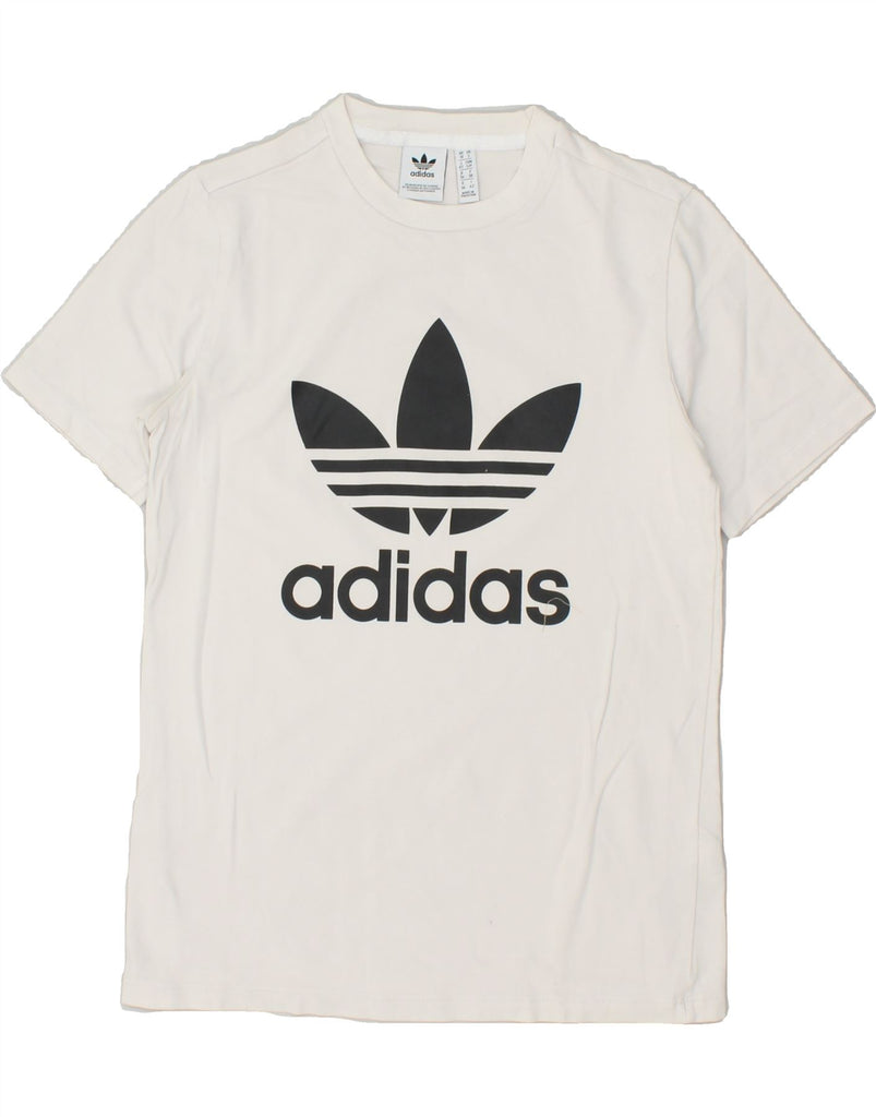 ADIDAS Womens Graphic T-Shirt Top UK 10 Small White Cotton | Vintage Adidas | Thrift | Second-Hand Adidas | Used Clothing | Messina Hembry 