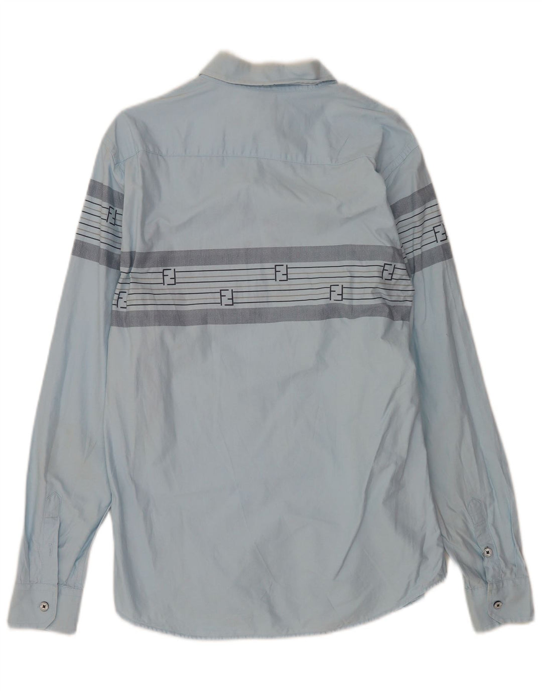 Faconnable Mens Shirt Large Blue Striped Cotton