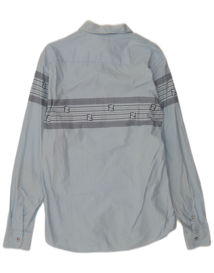 Faconnable Mens Shirt Large Blue Striped Cotton