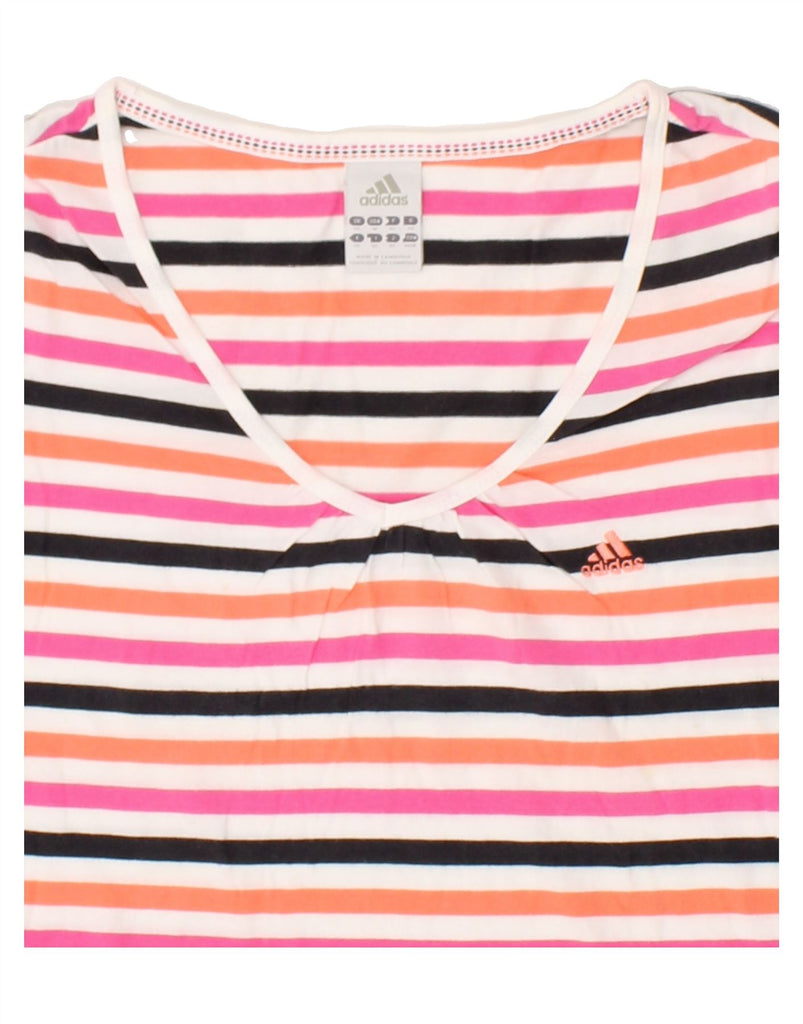 ADIDAS Womens T-Shirt Top UK 14 Medium Pink Striped Cotton Vintage Adidas and Second-Hand Adidas from Messina Hembry 
