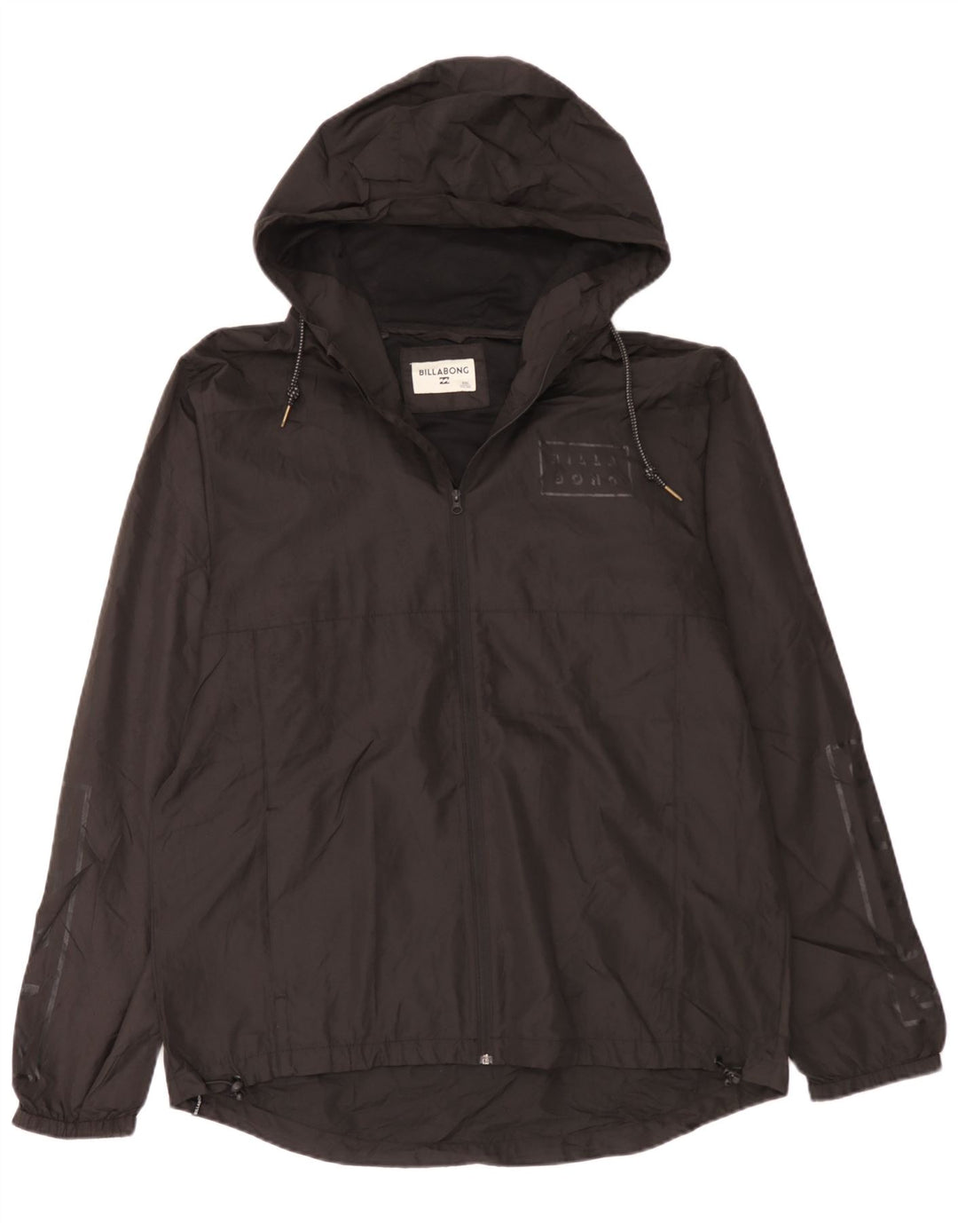 Billabong Mens Graphic Hooded Rain Jacket UK 44 2XL Black Polyester