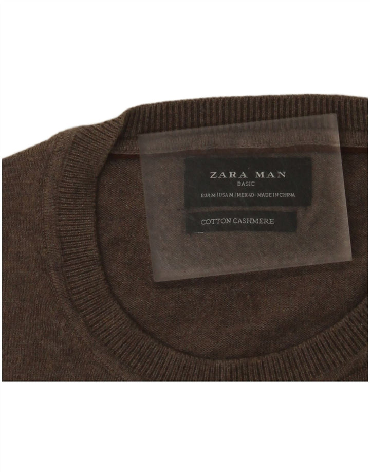 Zara Mens Crew Neck Jumper Sweater Medium Brown Cotton