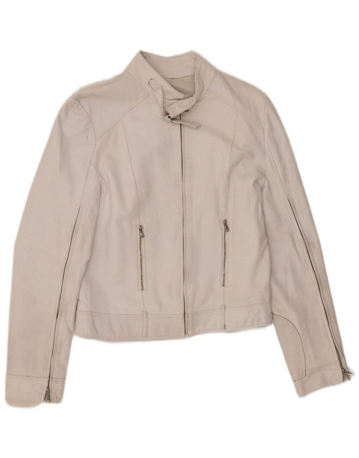Vintage Womens Crop Leather Jacket IT 46 Large White Leather