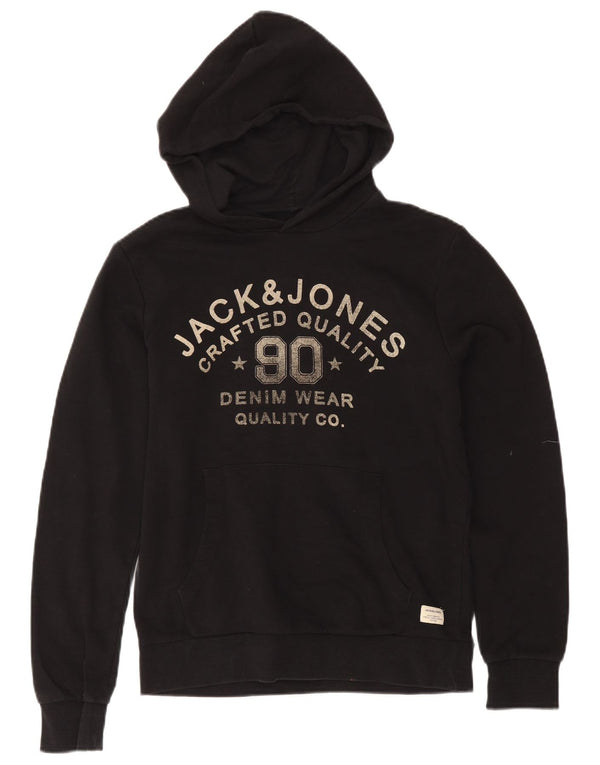 Jack & Jones Mens Graphic Hoodie Jumper XS Black Cotton