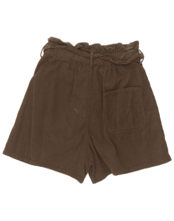 Zara Womens High Waist Corduroy Shorts EU 36 XS W26 Khaki Cotton