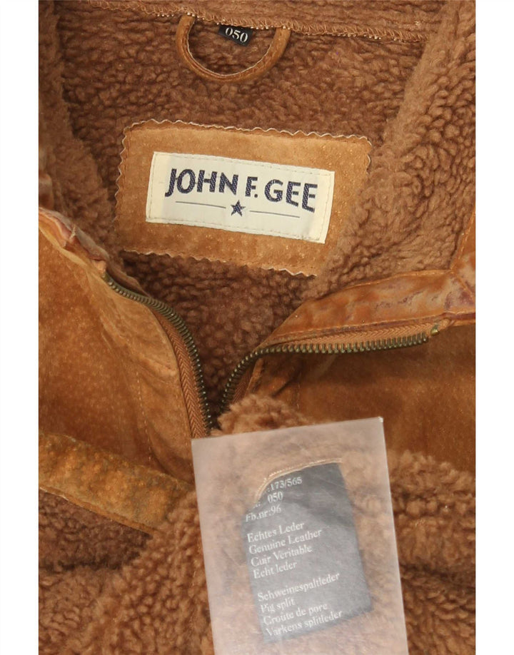 John F Gee Mens Sherpa Suede Jacket IT 50 Large Beige Leather