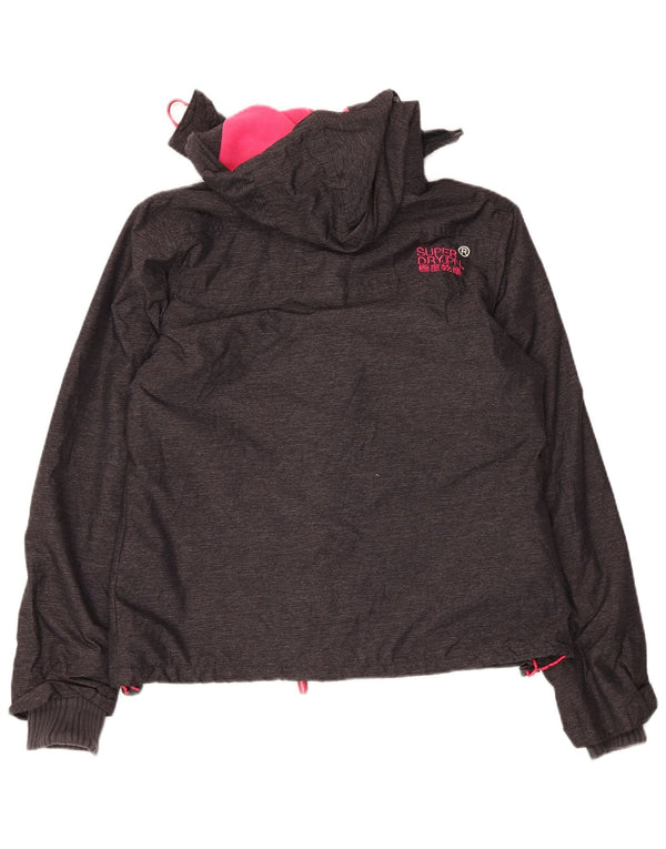 Superdry Womens Windcheater Hooded Windbreaker Jacket UK 16 Large Grey
